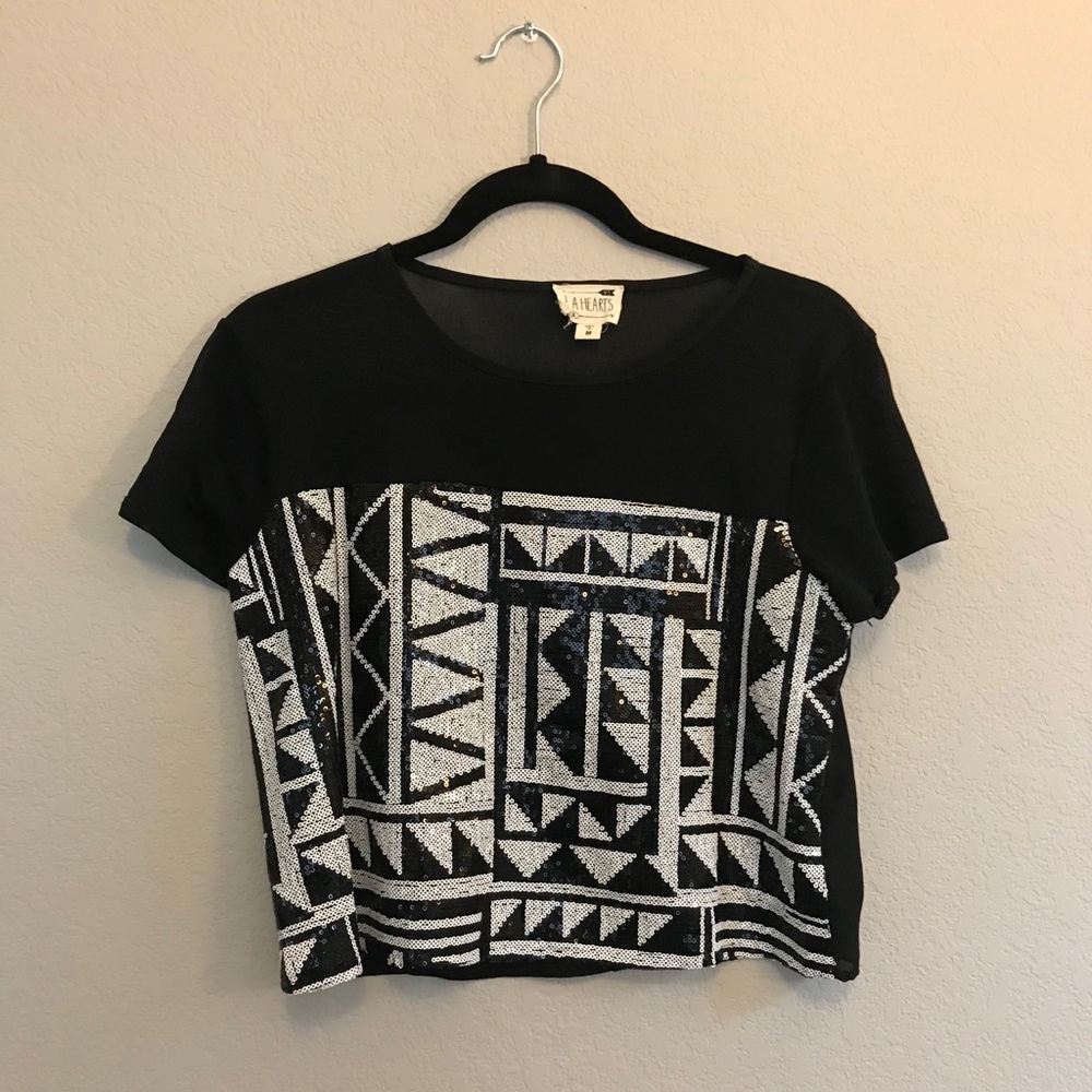 ⭐️FINAL SALE⭐️ L.A. Hearts Sequin Mesh Crop Top